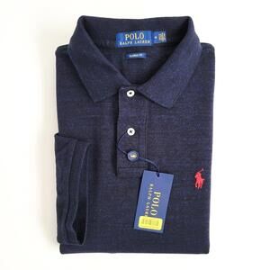 NEW Polo Ralph Lauren Heathered Knit Navy Blue Polo Shirt Classic Fit Mens M